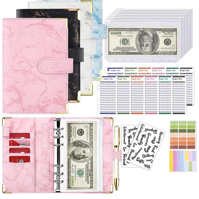 Nuovo piano budget Notebook A6 Busta contanti Risparmio di denaro Raccoglitore a 6 fori per la gestione finanziaria Raccoglitore per notebook a fogli mobili A6