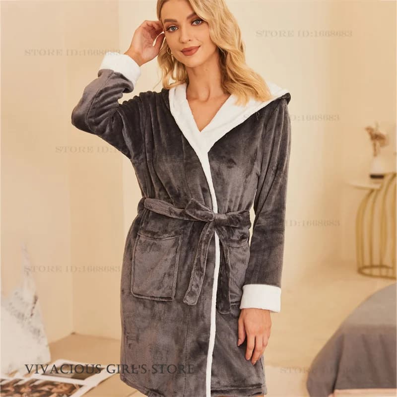 Addensare caldo abito di flanella abito da casa Kimono con cappuccio accappatoio abito con tasca autunno inverno nuovi indumenti da notte pigiama allentato