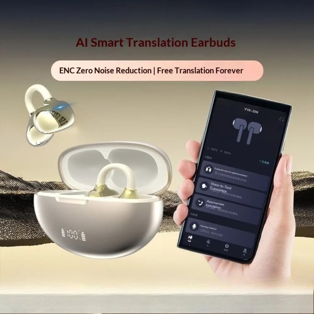 Ear Clip Bluetooth Headset Air Bone Conduction Wireless AI Translation Headphone with Simultaneous Interpretation and Ultra-long