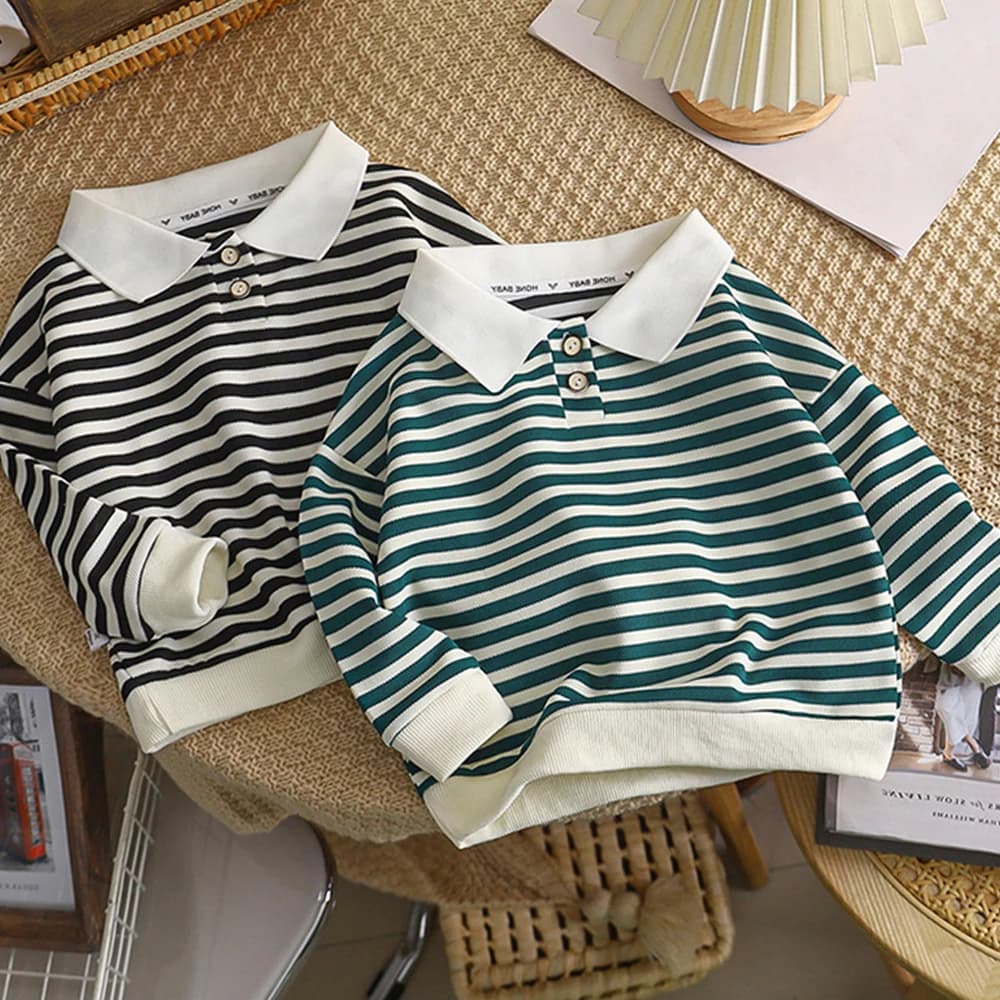 Abbigliamento per bambini Camicetta a righe Ragazzi Ragazze Polo Bambini Pullover a maniche lunghe Felpe alla moda T-shirt Top classico per bambini