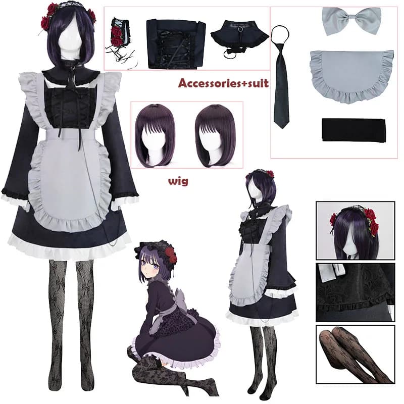 Costume da Cosplay My Dress-Up Darling, Parrucca Kitagawa Marin, Calze, Vestito, Uniforme Sexy da Cameriera, Set Completo per Halloween e Carnevale