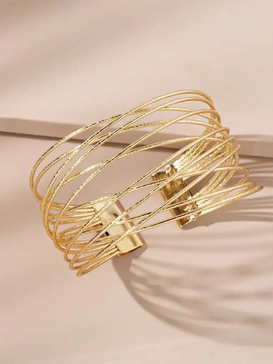 Bracciale Aperto Multistrato in Metallo alla Moda per Donne