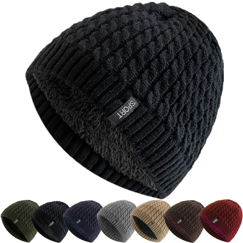 Knitted hat with unisex sports label Autumn and winter fashion cap hats for women and men Add warm winter cap lined with fur