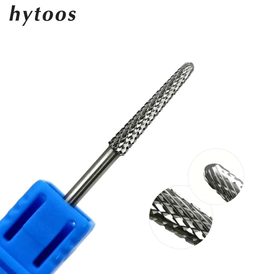 HYTOOS 18mm Cono Cuticola Pulita Punte da trapano per unghie lunghe Frese in metallo duro Testa di molatura rotante Frese per manicure Accessori per unghie