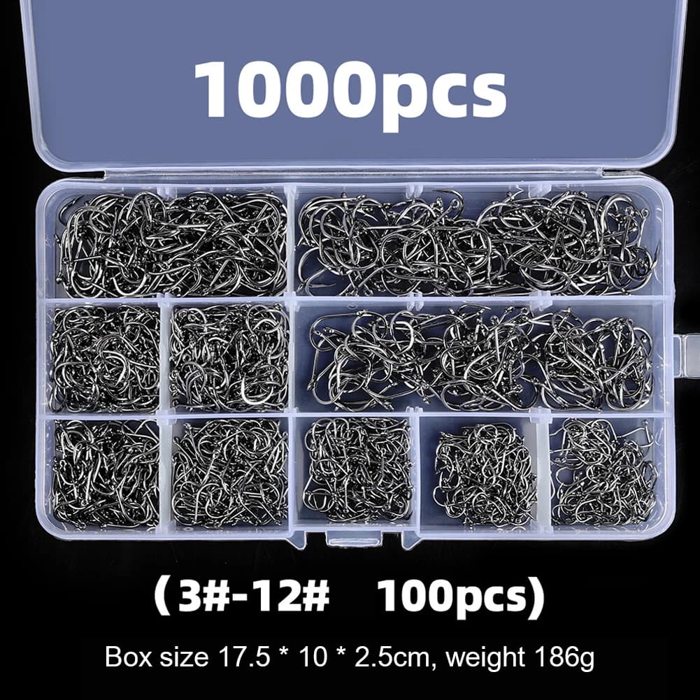 600/1000pcs Box Fishing Aces Set Jig Crank Hook High Carbon Stainless Steel Hook Wide Gap Love Soft Worm Sea Hook Tackle