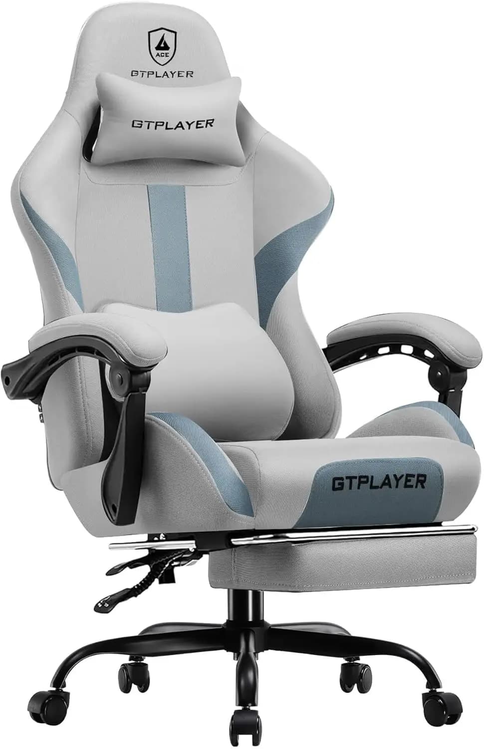 Sedia da Gaming Ergonomica Grigia con Supporto Lombare, Poggiatesta, Tessuto Traspirante, Cuscino a Molle Insacchettate, Poggiapiedi, Schienale Alto per Casa e Ufficio