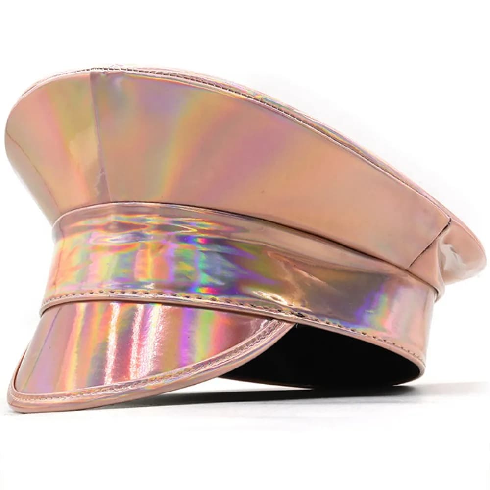 Summer Hat PU Leather Laser Hats UV Protection Sunscreen Captain Cap Flat Caps Waterproof Party Hat Men