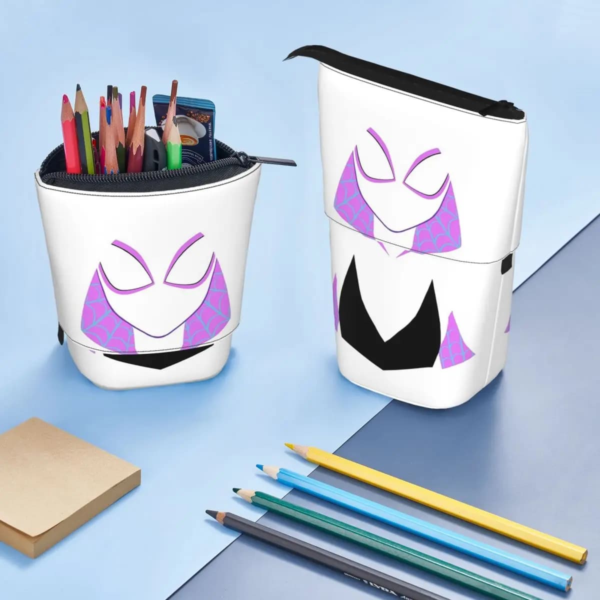 Astuccio Reversibile Gwen Stacy Spider Versione Superiore per Studenti, Scatola Porta Penne, Borsa per Cancelleria, Porta Penne