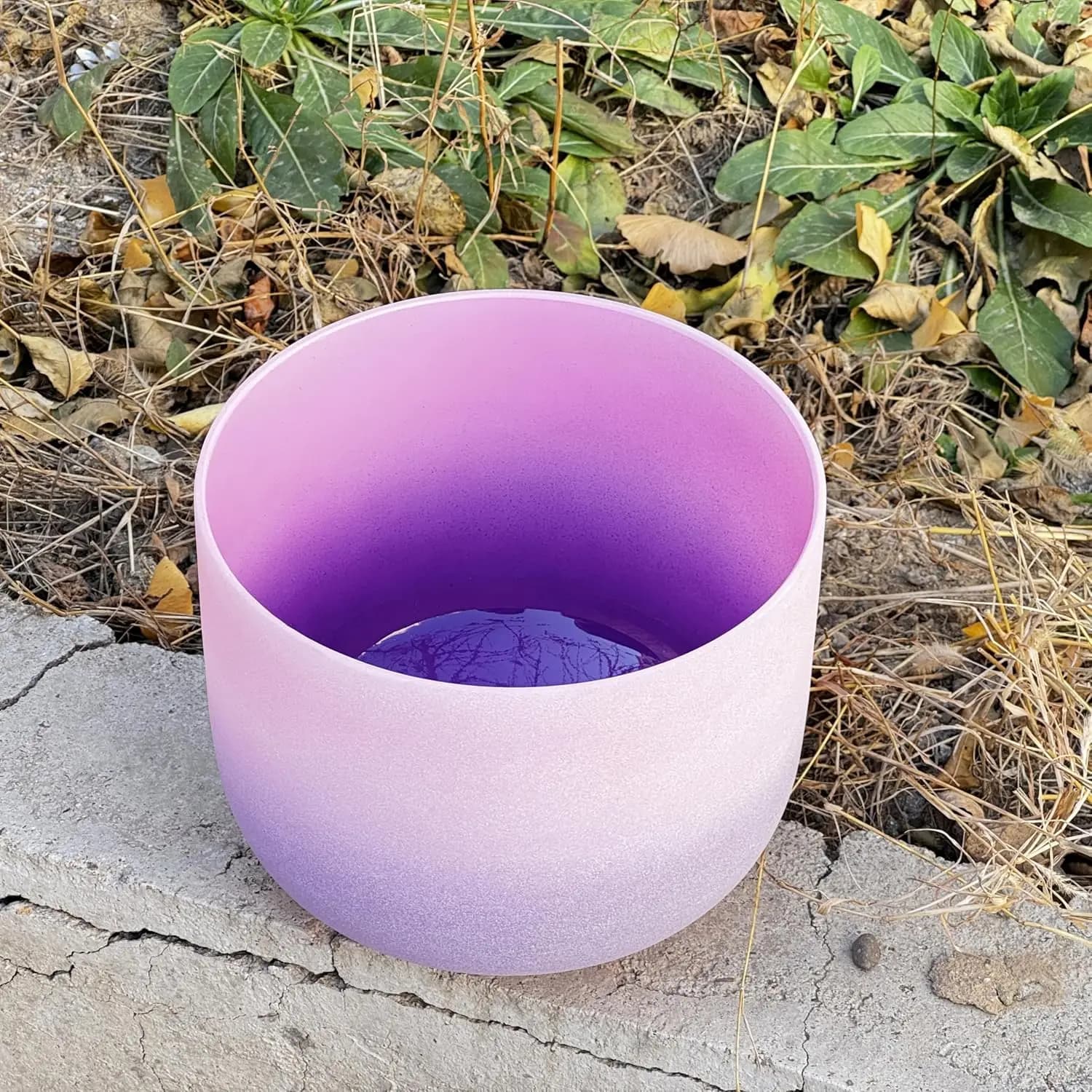Crystal Singing Bowl F Note Heart Chakra Rainbow Color 8" Pink-Puprle Frosted Quartz Crystal Singing Bowl With Carrying Case
