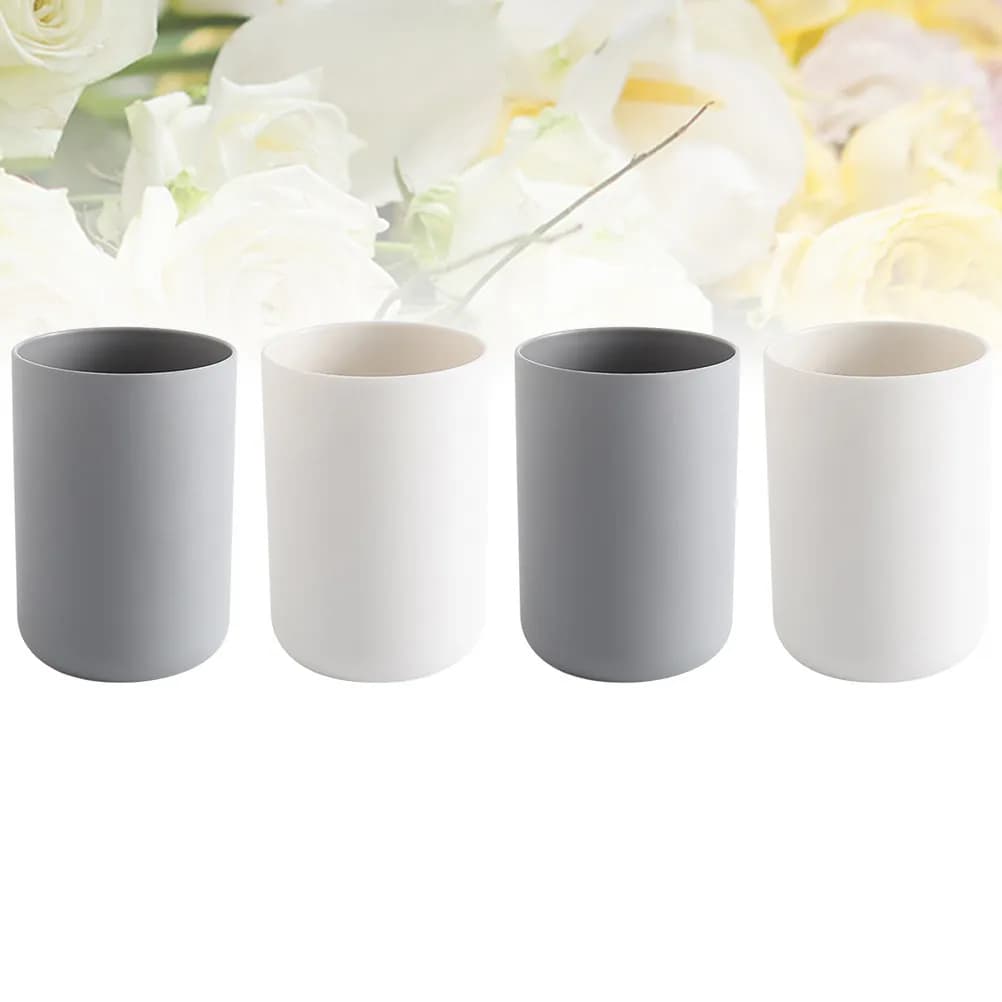 Set di 4 Portaspazzolini in Plastica Premium da 300Ml, Compatto per Bagno e Viaggio, Grigio e Bianco