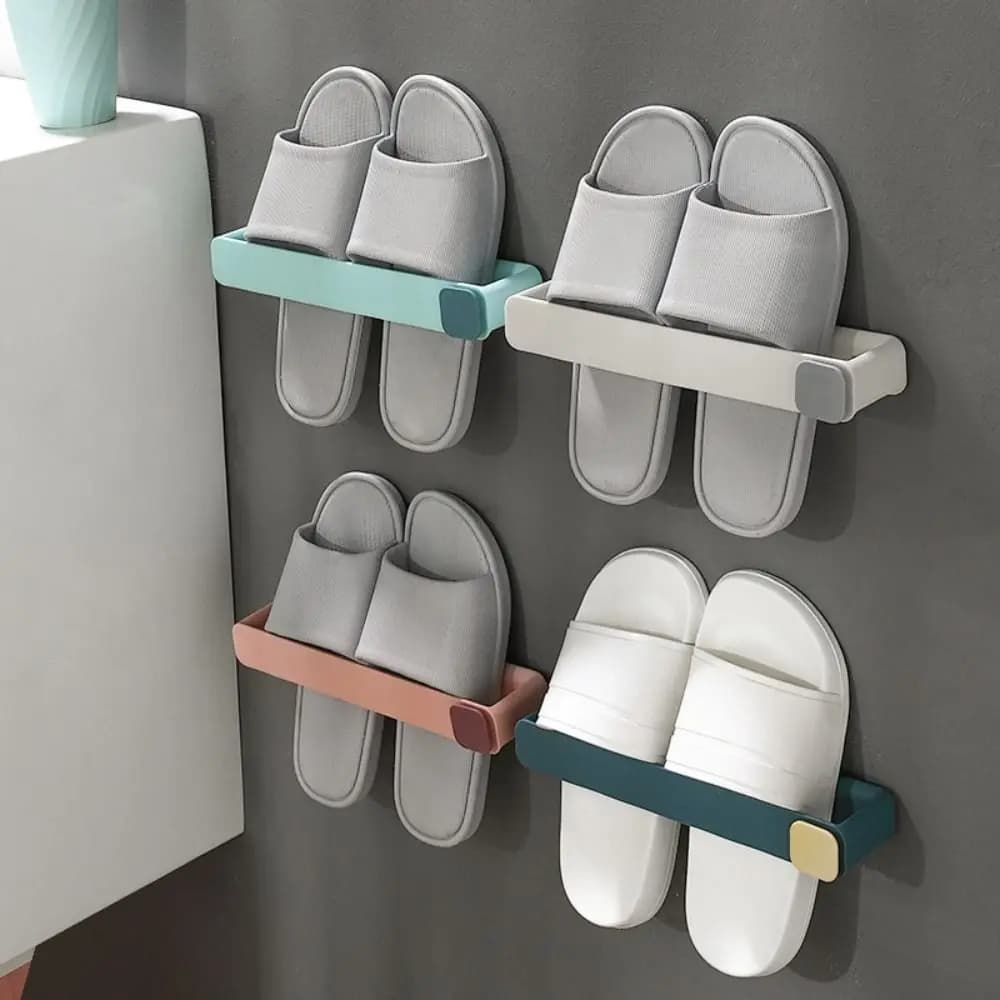 High Quality No Punching Bathroom Slipper Shelf Space Saving Wall Mounted Shoe Rack Hanging Flip Flop Shelf