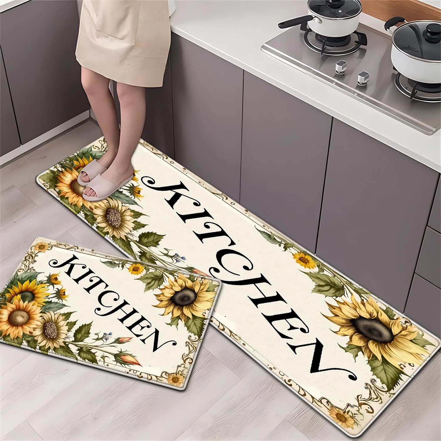2 pz/set girasole cucina tavola di legno stampa tappetino soggiorno Decor tappeto casa corridoio ingresso zerbino balcone porta tappeto