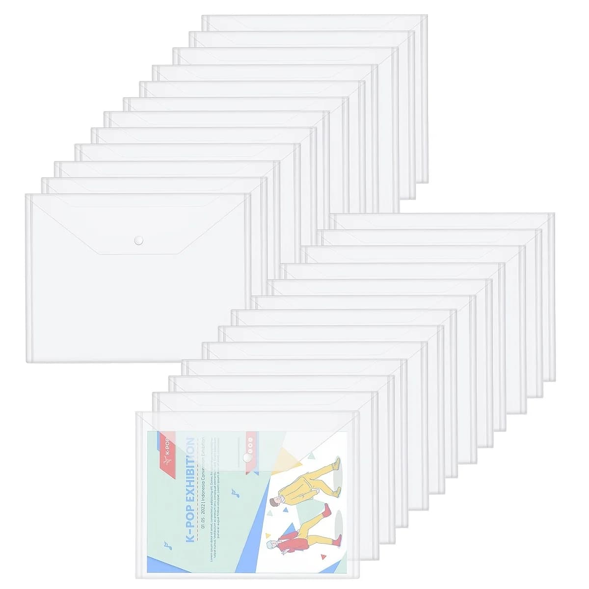 50 buste in plastica trasparenti con cartella portadocumenti a bottone dimensioni lettera formato A4 per forniture per ufficio e casa, ufficio 12,6 * 9,06 pollici