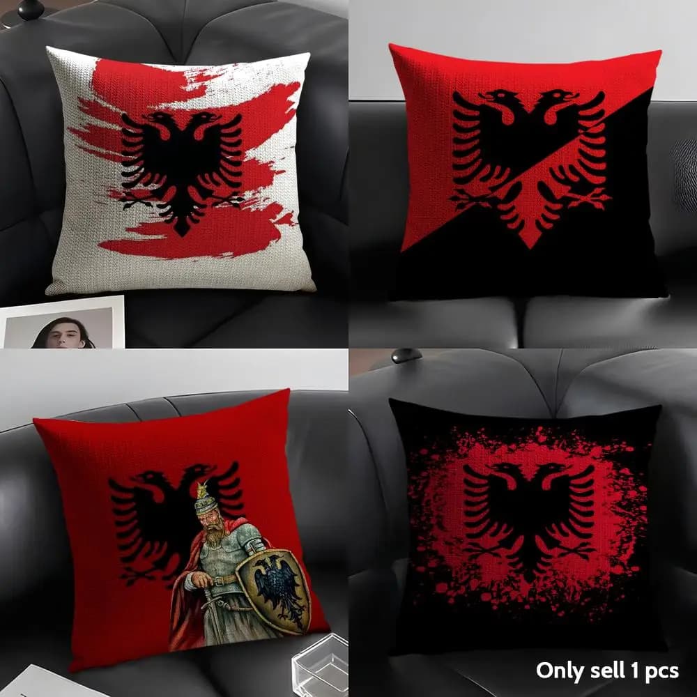 Fodera per cuscino con bandiera dell'Albania in lino traspirante, tessuto organico, stampa fronte-retro, federa per divano, decorazione per la casa