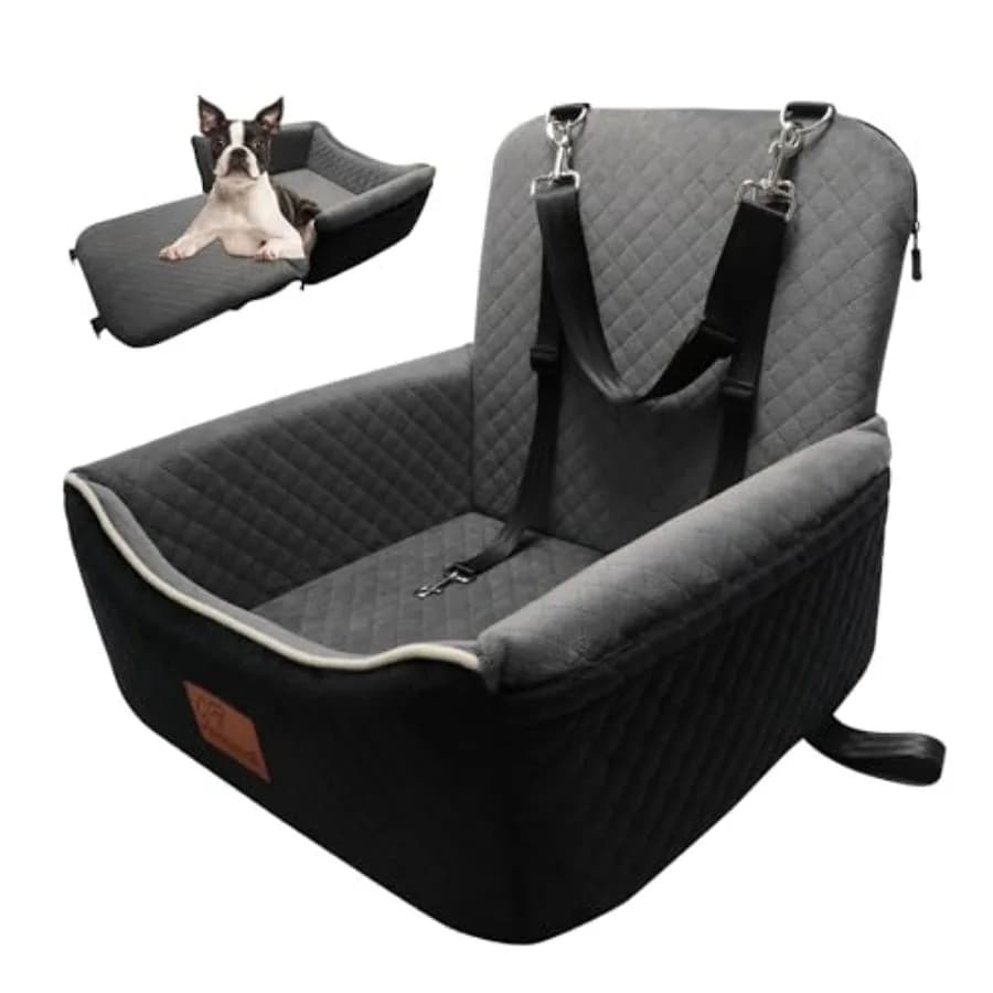 Dog Car Seat Bed 2 in 1 for Small/Medium Dogs up to 35 lbs, Adjustable Safety Leashes, Memory Foam with Soft Fabric Pets Travel
