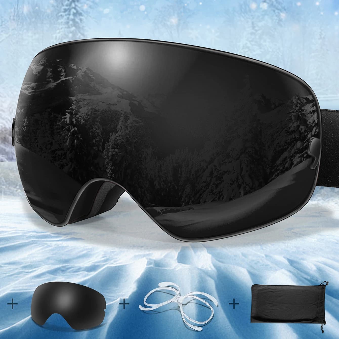 Sport all'aria aperta Occhiali da sci da neve Doppi strati Spugna Occhiali antiappannamento UV400 Snowboard Occhiali da motoslitta Inverno Ciclismo Natale