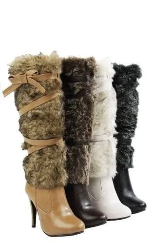 Stivali da Neve Invernali da Donna in Camoscio con Pelliccia, Punta Rotonda, Piattaforma, Tacco a Spillo, Cerniera Laterale, Taglie Grandi, Scarpe Calde