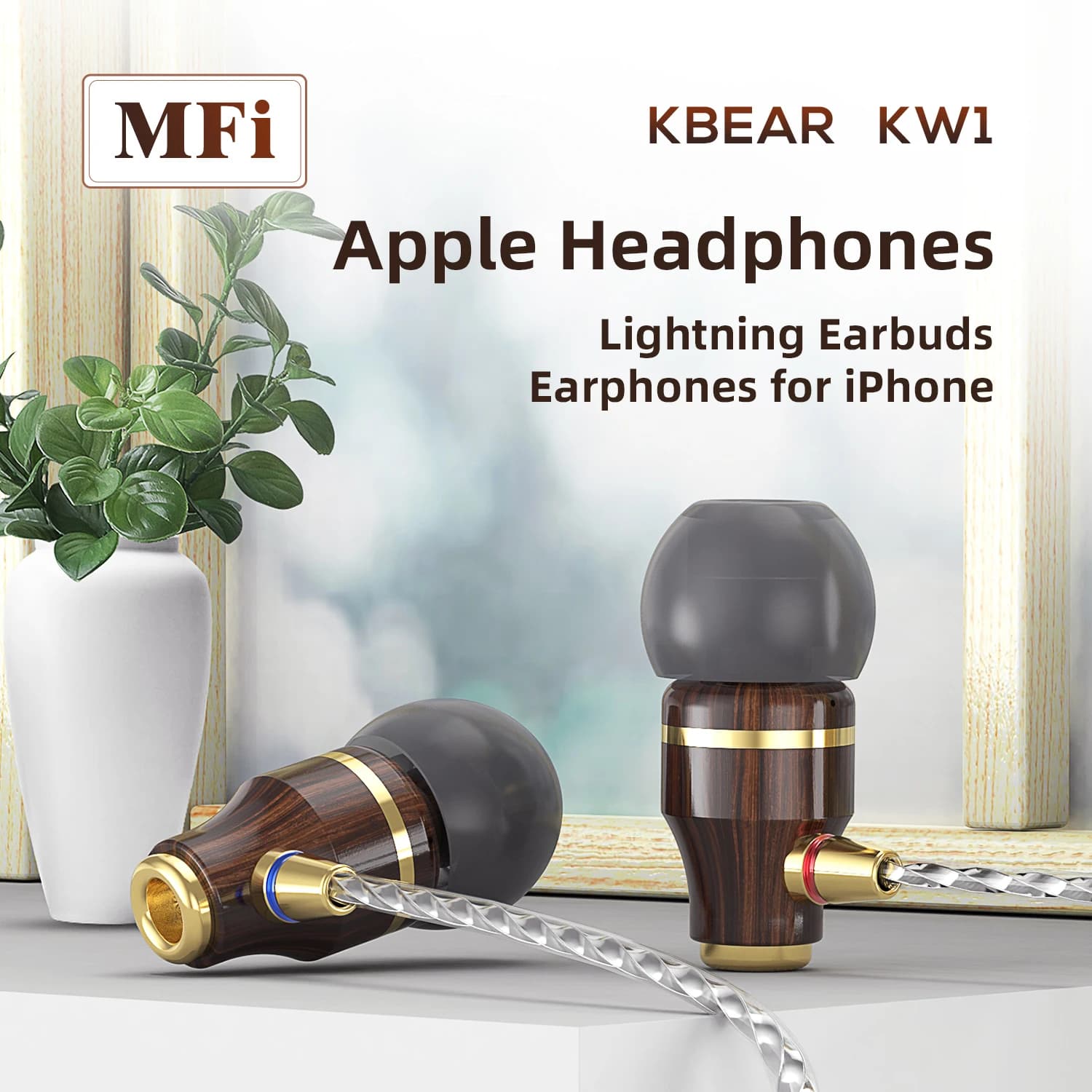 KBEAR KW1 Auricolari HiFi in-ear singoli DD in legno 8MM COMPOSITE DYNAMIC OFC CAVO placcato ARGENTO Illuminazione/TIPO-C/3,5MM OZIONALE