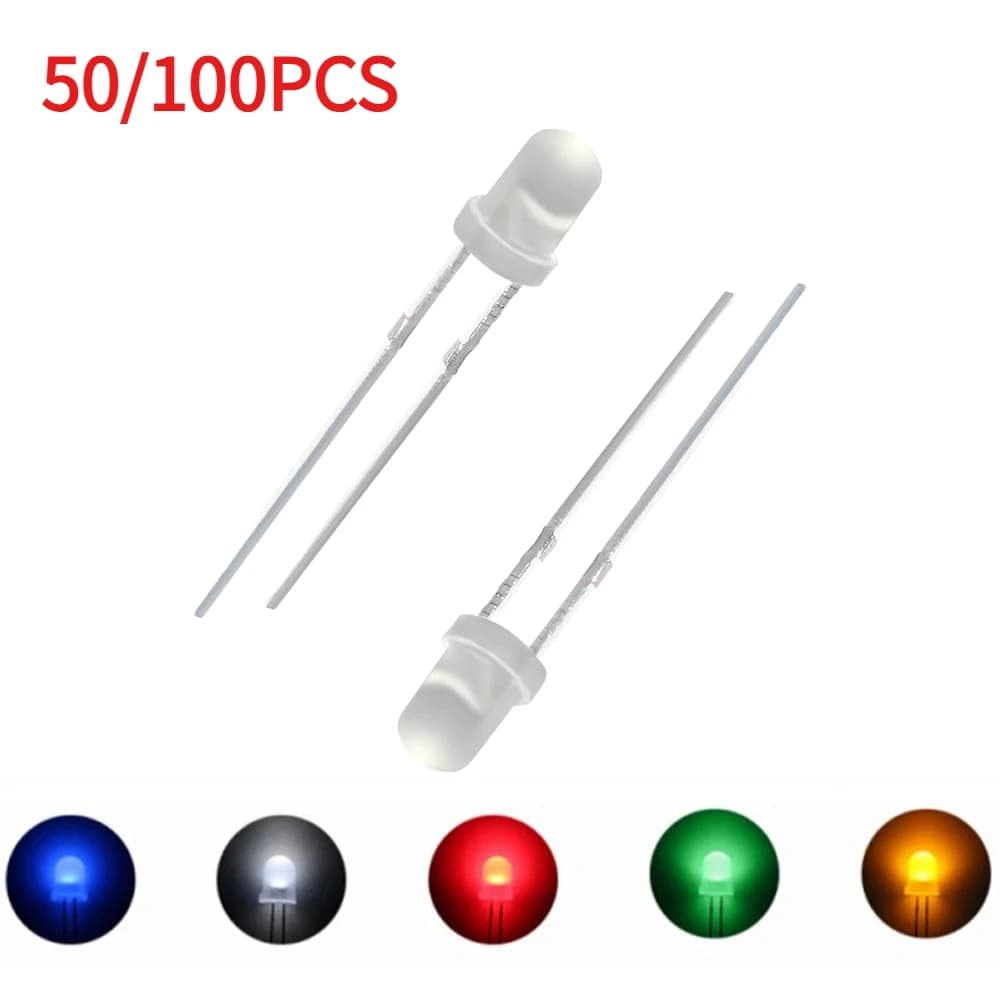 50-100 pz 3mm LED Nebbia Diffusa F3 Diodo Emettitore di Luce Rosso Giallo Blu Verde Bianco 5 Colori Kit Diodi LED