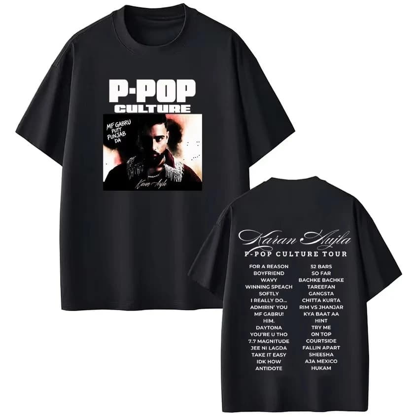 T-shirt Grafica Rapper Karan Aujla P-POP Culture Tour 2026 Uomo Donna Moda Casual Cotone Puro Hip Hop