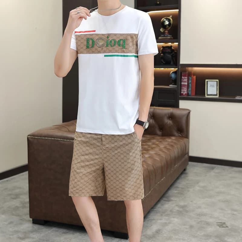 Ice Silk Qui Dry Thin ort Sve Summer Sportswear Set for Men Casual Trendy Brand Two Piece Suit Polyester Fiber T-irt