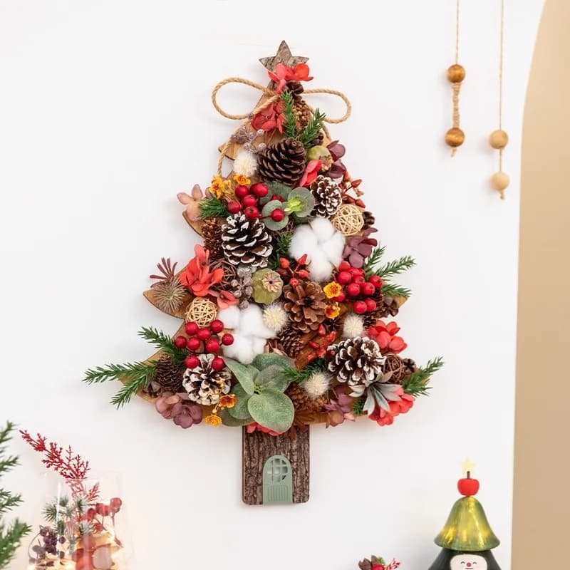 Decorazione per albero di Natale a parete 3D in stile americano, mini pittura decorativa con piante verdi artificiali, regalo creativo per il riscaldamento della casa