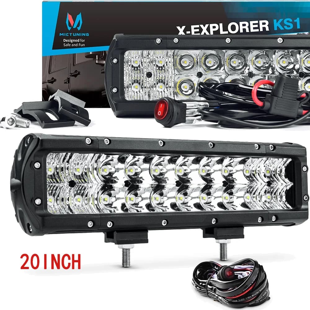 Barra Luminosa LED MICTUNING 12V 24V 20\" 108W X-Explorer KS1, Barra LED Combinata Spot e Flood, Kit Striscia Luminosa LED Fuoristrada con Cablaggio