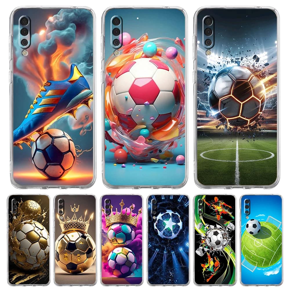 Custodia per telefono trasparente per Samsung Galaxy A16 A14 A12 A22 A24 A42 A06 A20 A30 A40 Custodia morbida in TPU Calcio Footy Modello di calcio