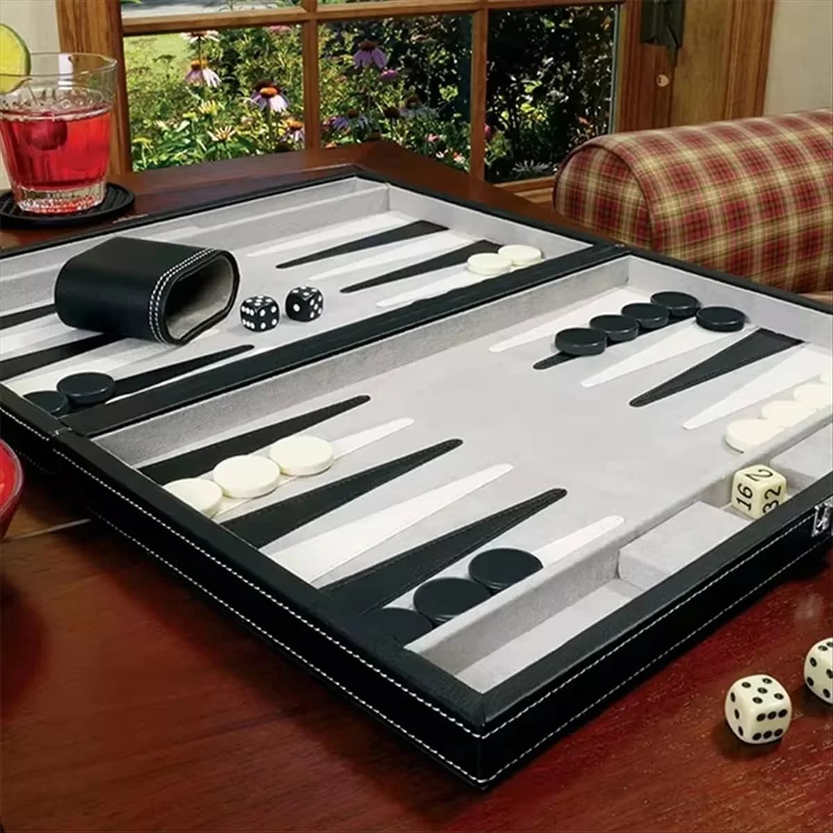 Lo-ok Gioco da tavolo classico con custodia in pelle Tavolo pieghevole, confezione regalo, set da gioco portatile per backgammon strategico da viaggio per adulti