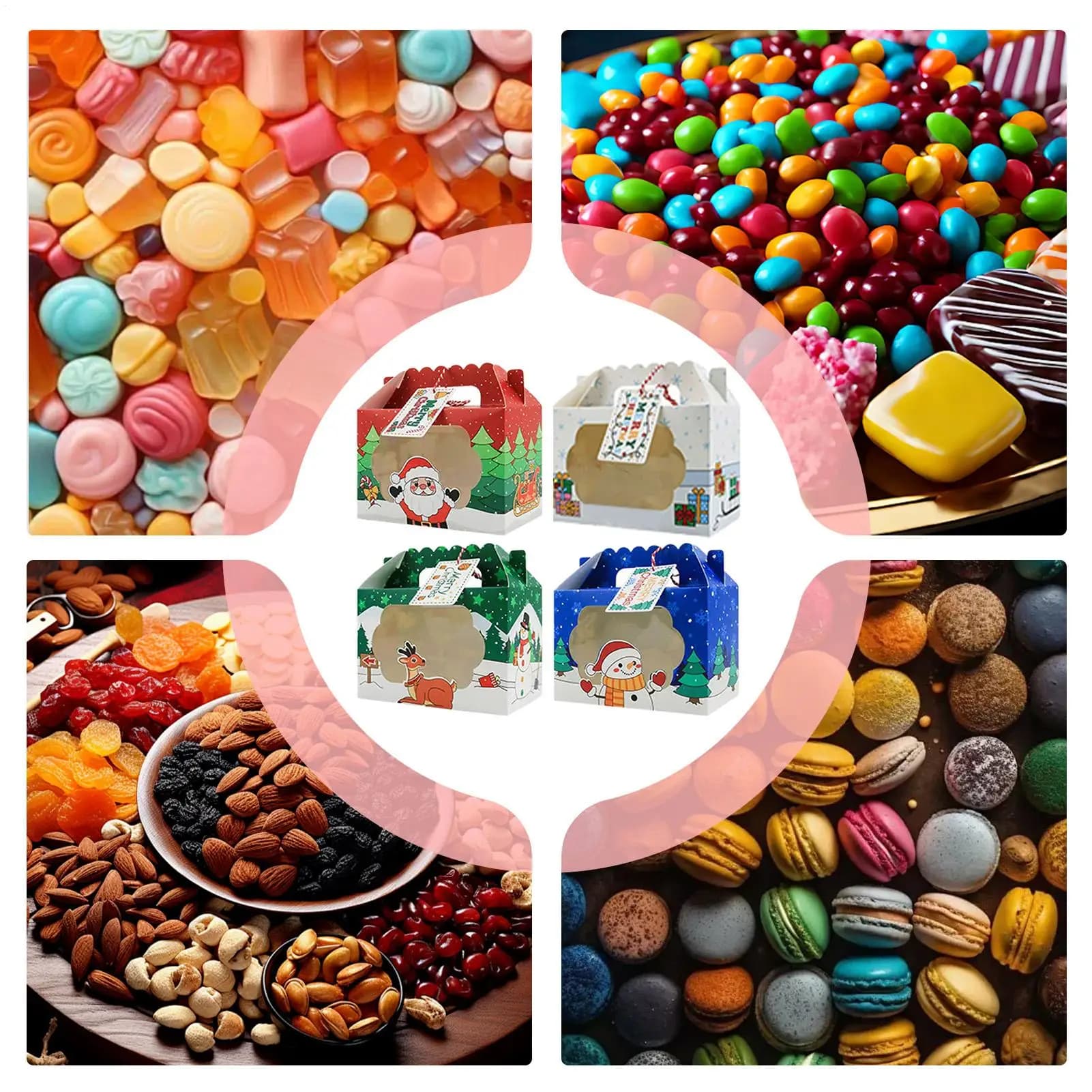 Scatole per dolcetti natalizi 24 Pezzi Contenitori festivi Scatola per dolcetti natalizi da forno con finestra per pasticceria, biscotti, cibo