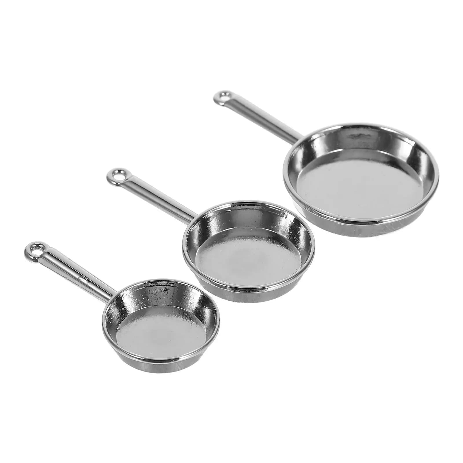 Set di 3 Padelle Realistiche in Miniatura, Utensili da Cucina in Lega Metallica, Accessori per Casa delle Bambole
