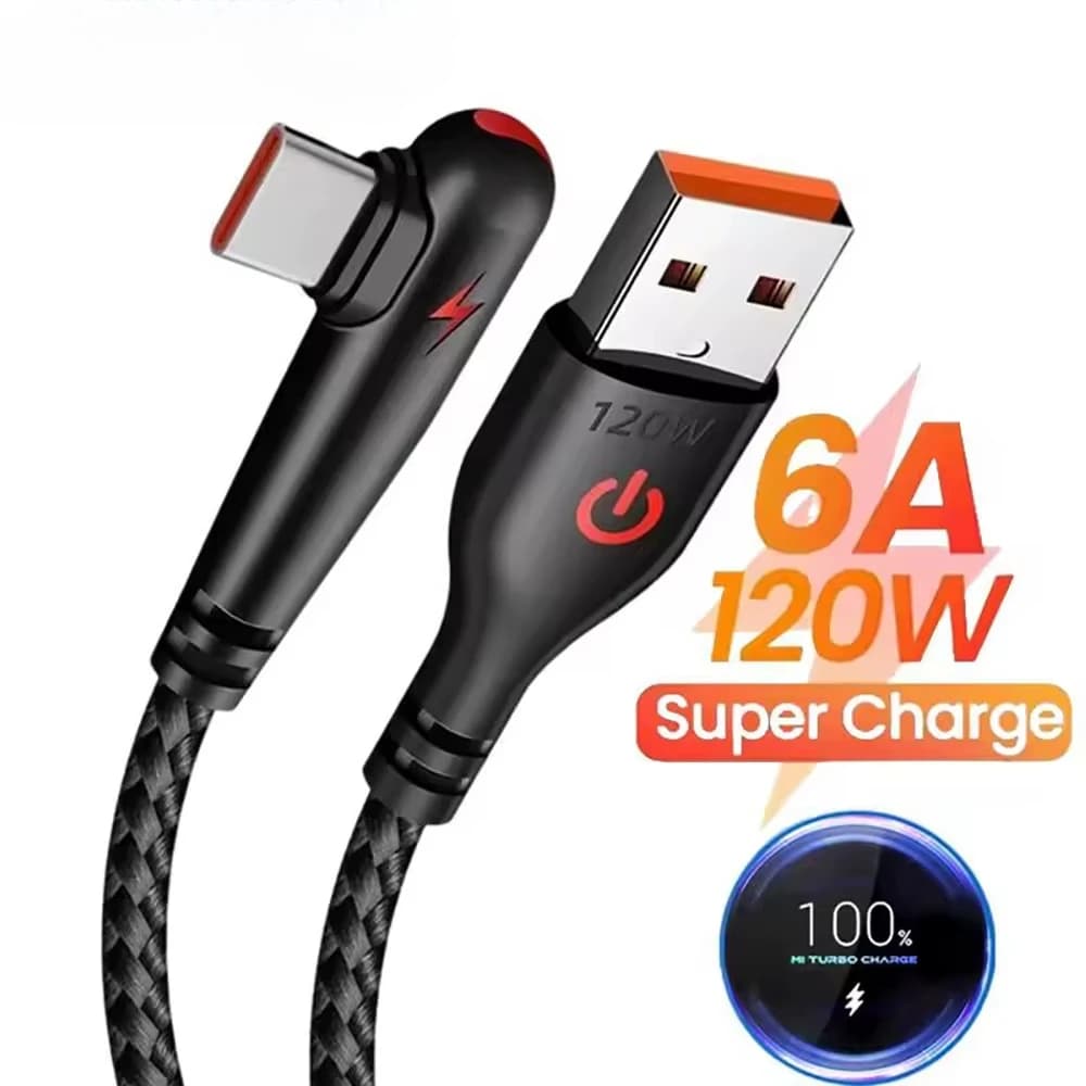 Cavo USB tipo C da 120 W Cavo USB C a gomito da 90 gradi a ricarica rapida per Samsung Xiaomi Huawei Cavo dati per caricabatterie per telefono a ricarica rapida