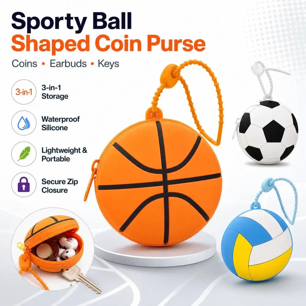 Trendy Creative Sporty Ball Shaped Coin Purse Mini Waterproof Silicone Tennis Earphone Bag Cartoon Ball Shaped Pouch