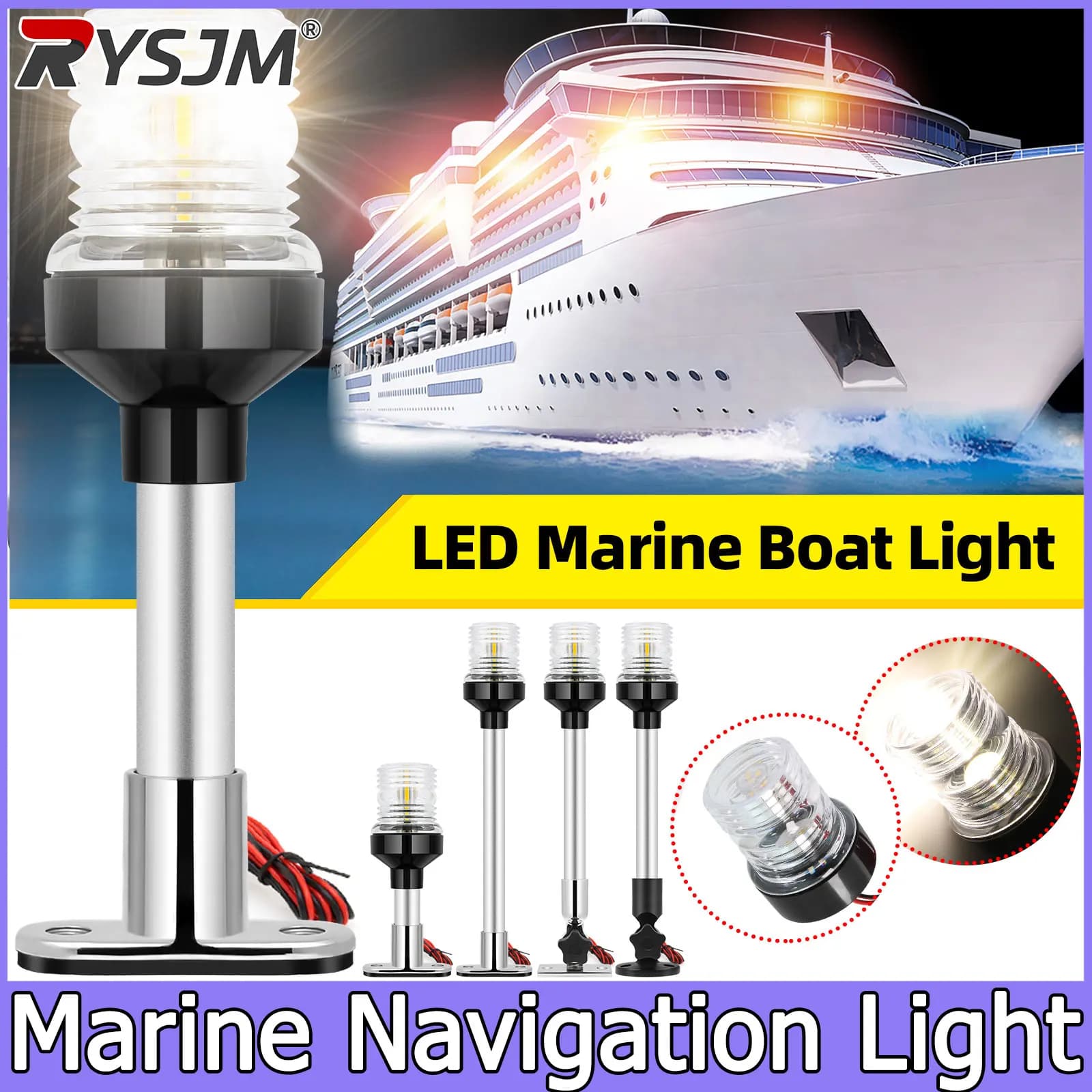 Boat Navigation Light Fold Down 360 Degree LED Yacht Marine Anchor Light 12~24 V Sailing Signal Light Boat Accessories