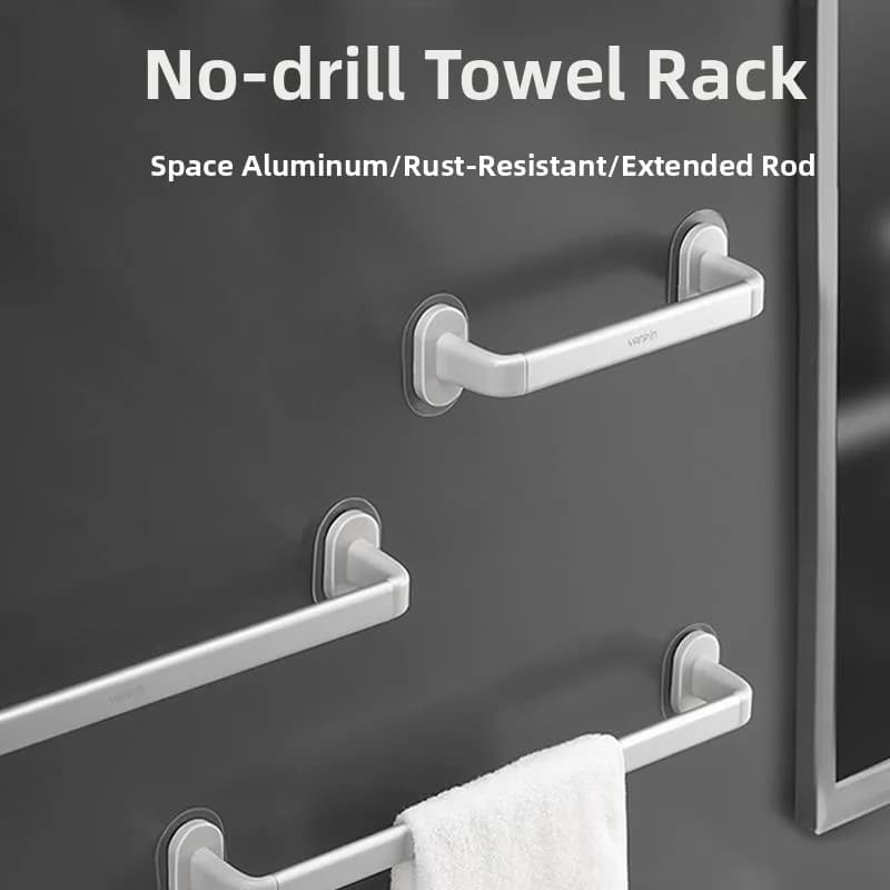 Portasciugamani in alluminio spaziale per bagno e stanza trucco, asta singola, senza foratura, per bagni e spa