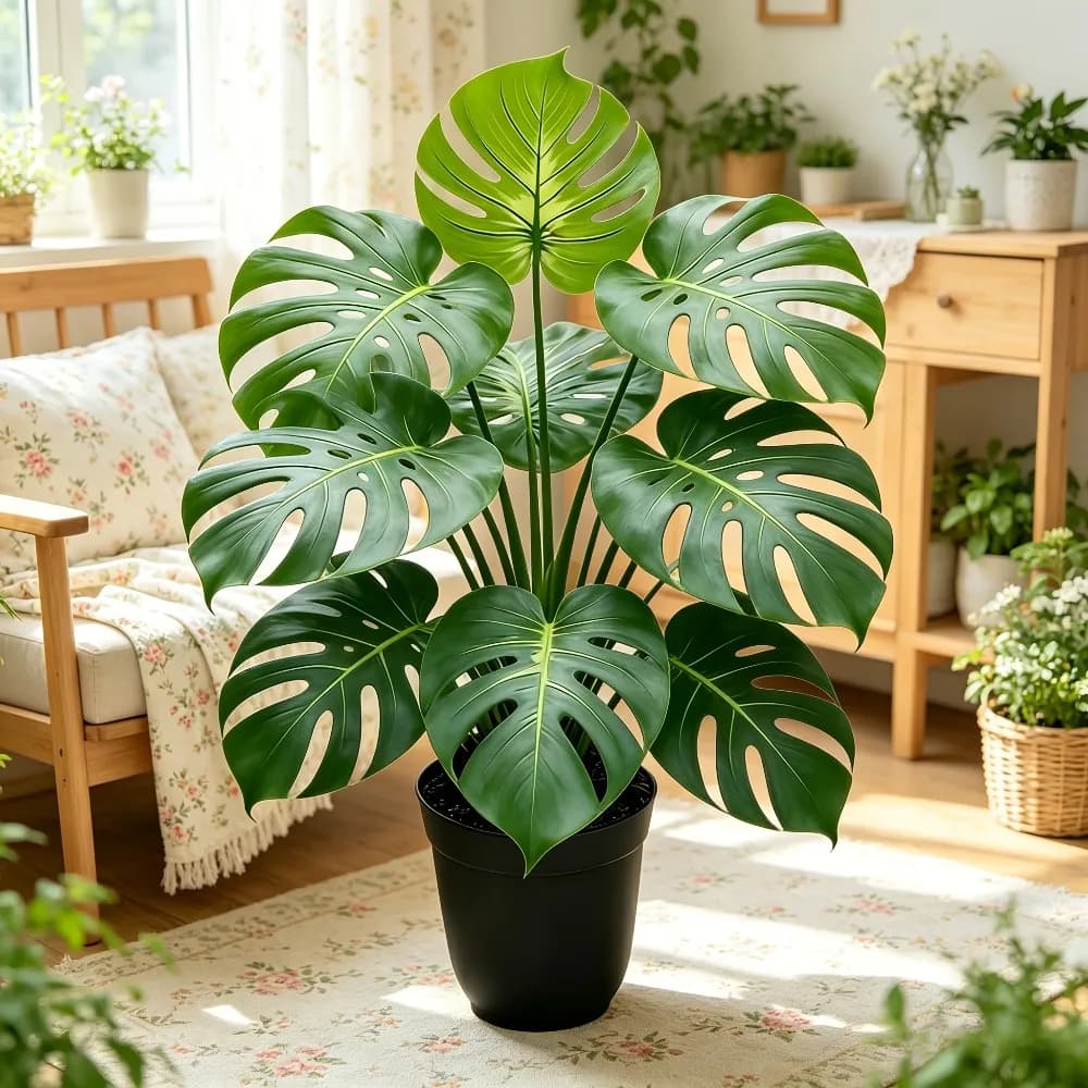 1 Pezzo Grande Pianta Artificiale Monstera Deliciosa da Pavimento con Foglie Grandi, Adatta per Interni/Esterni, Studi e Balconi