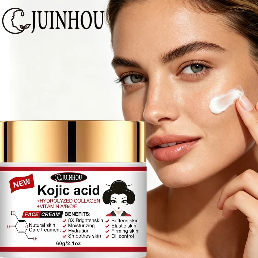 JUINHOU Facial Cream Kojic Acid Collagen Moisturizer Even Skin Tone Skin Elasticity Non Greasy For All Skin Types Men Women
