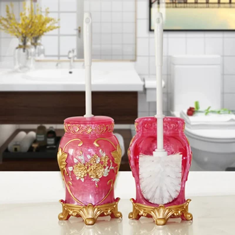 Porta scopino per la pulizia del bagno rosa Kit ciotola in resina per WC Accessori e set di stantuffi