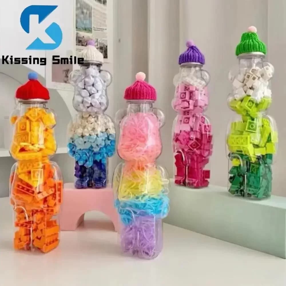 700ml Kawaii Bear Storage Bottle 3pcs Multi-function Home Decor contenitore in plastica per Candy Lego Origami Star Display Ornaments