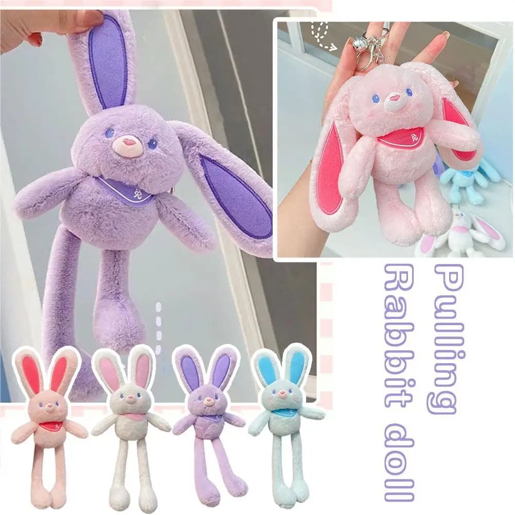 Tirando coniglio bambola tirare le gambe coniglio portachiavi coniglietto giocattolo morbido peluche zainetto ciondolo regalo per ragazze bambino che dorme giocattolo
