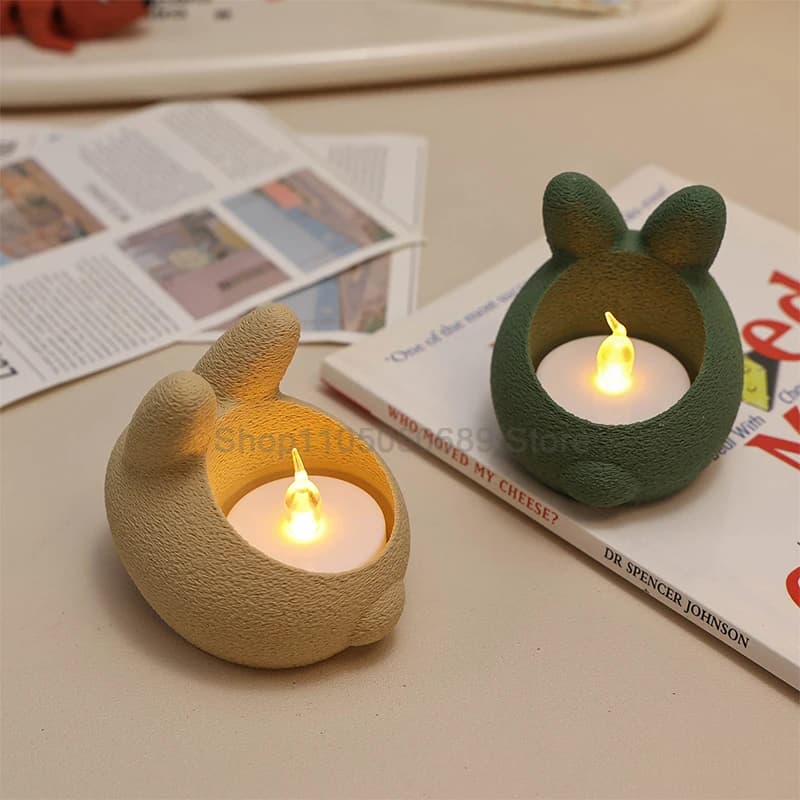 3D Printed Easter Rabbit Tea Light Stand for Home Decor, Bunny and Candle LED Night Light Desk Lamp Halloween Home Decor