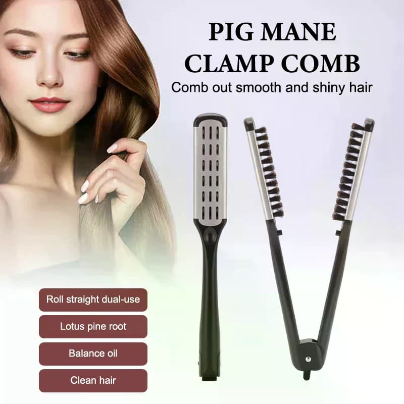 Pro Hairdressing Straightener Hair Brush Boar Hair Straightening Double Brushes V Shape Comb Clamp Not Hurt Styling Tools DIY