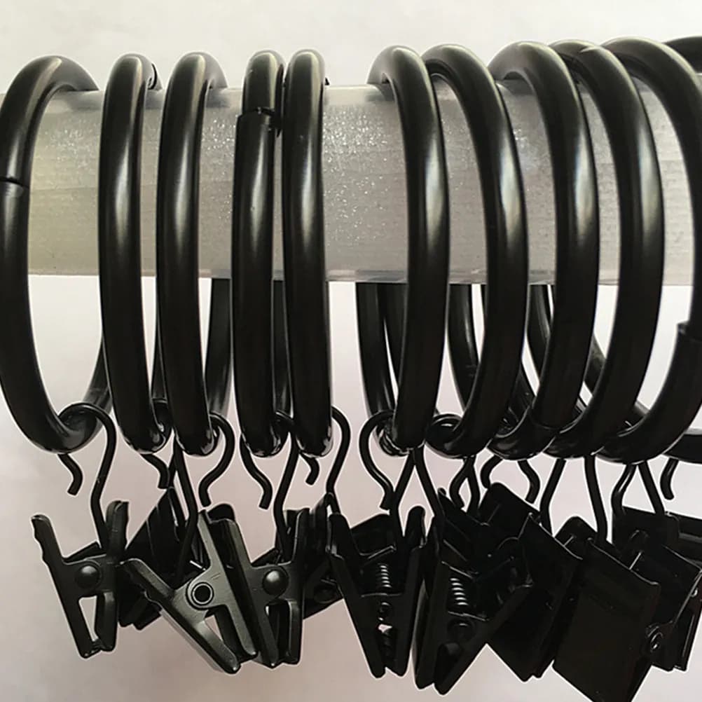 100 Pezzi Ganci per Tende in Metallo Nero, Clip Robuste per Finestre e Pannelli Doccia, Fissaggio Sicuro Senza Scivolamento, Decorazione Moderna per Interni