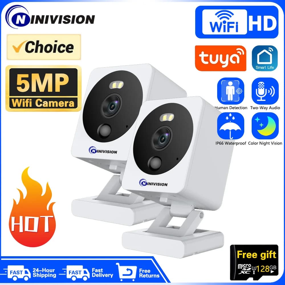 5MP Hd Wifi Camera Indoor Home IR visione notturna rilevamento umano telecamere cubo di sorveglianza per Pet Mini Baby Monitor con APP TUYA