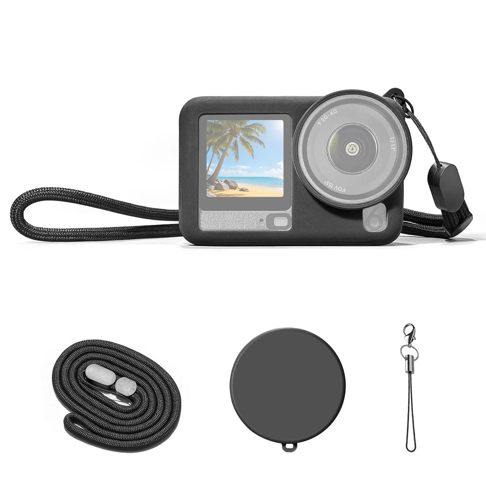 Silicone protective cover for camera DJI Osmo Action 6, dustproof case with wrist strap and lens cover (black) Set of accessories