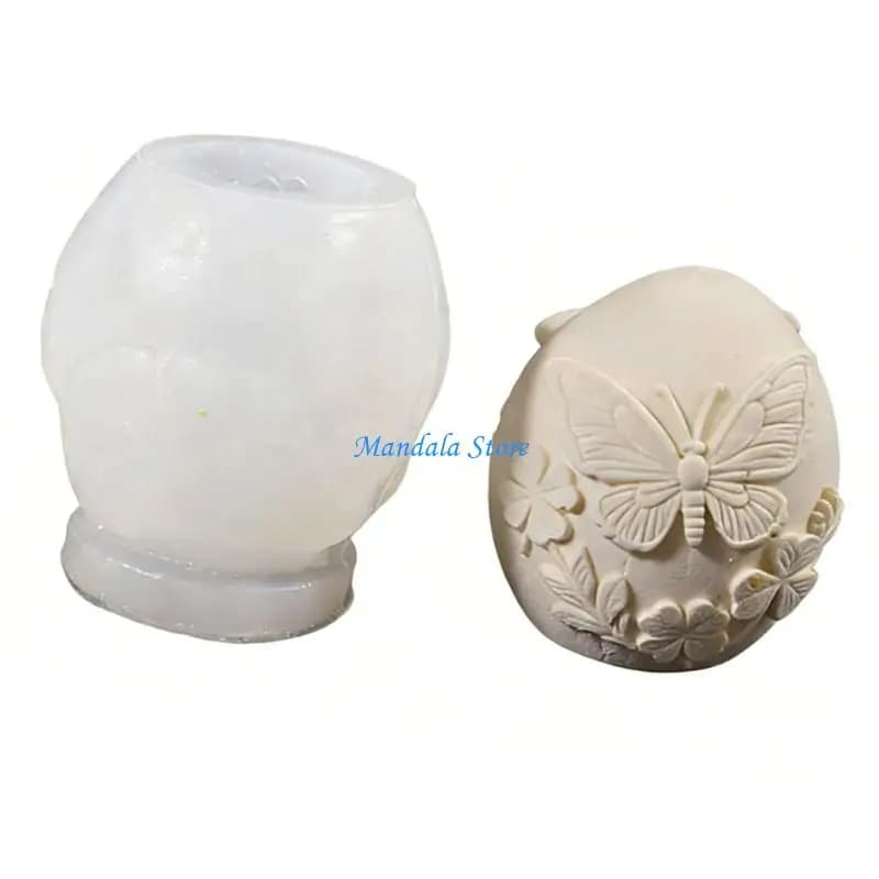 U2JC Holiday Silicone Easter Eggs Mold With Rabbit Bowknot And Florals Embossing For Candle Ornament Jewelry Tool