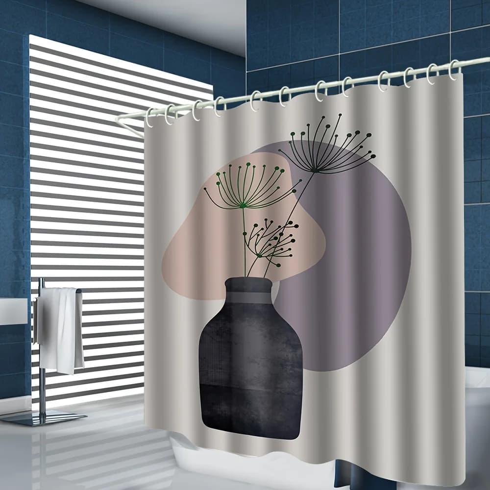 Tenda da doccia minimalista con piante da vaso da 1 pezzo, arredamento moderno per il bagno di casa, 12 passanti, 70,8x70,8 pollici
