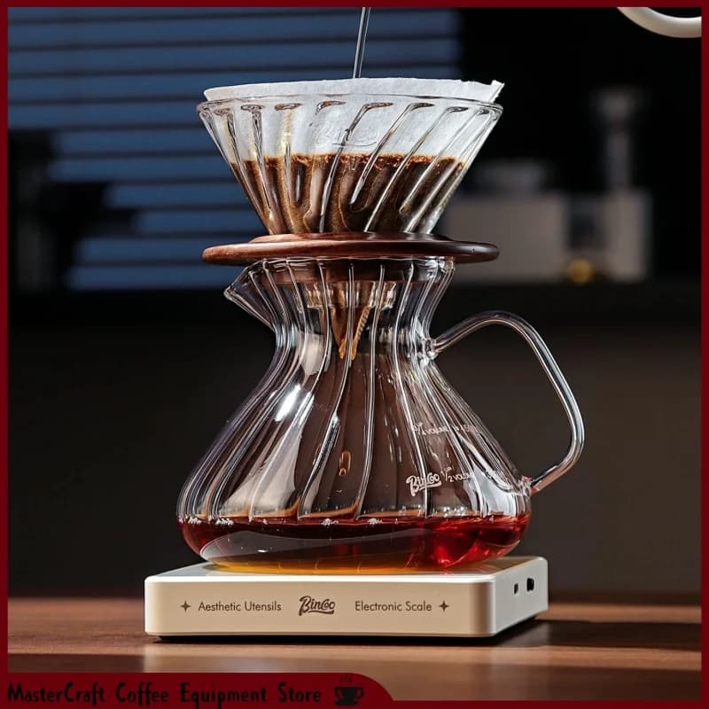 In Stock Bincoo Pour Over Coffee Maker Set Heat Resistant Glass Carafe With Dripper Wooden Collar For Home Brewing Coffee Lovers