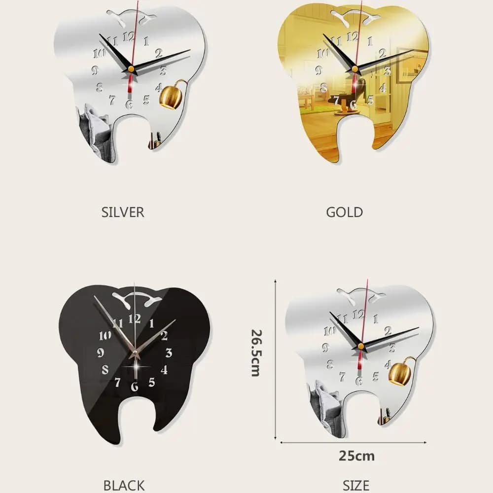 Orologio da Parete Creativo in Acrilico a Forma di Denti, Orologio Moderno da Appendere, Decorazione per la Casa, Orologio a Specchio Personalizzato