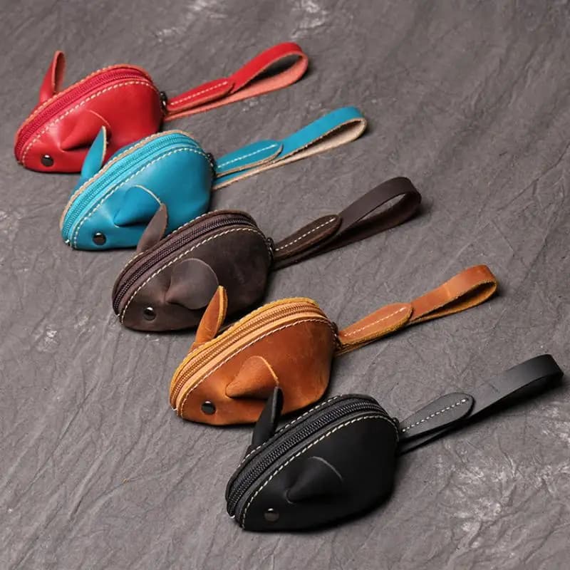 Nuovo portafoglio per bambini in pelle di vacchetta, portachiavi in vera pelle con cartoni animati per topi, borsa portaoggetti multifunzionale portatile
